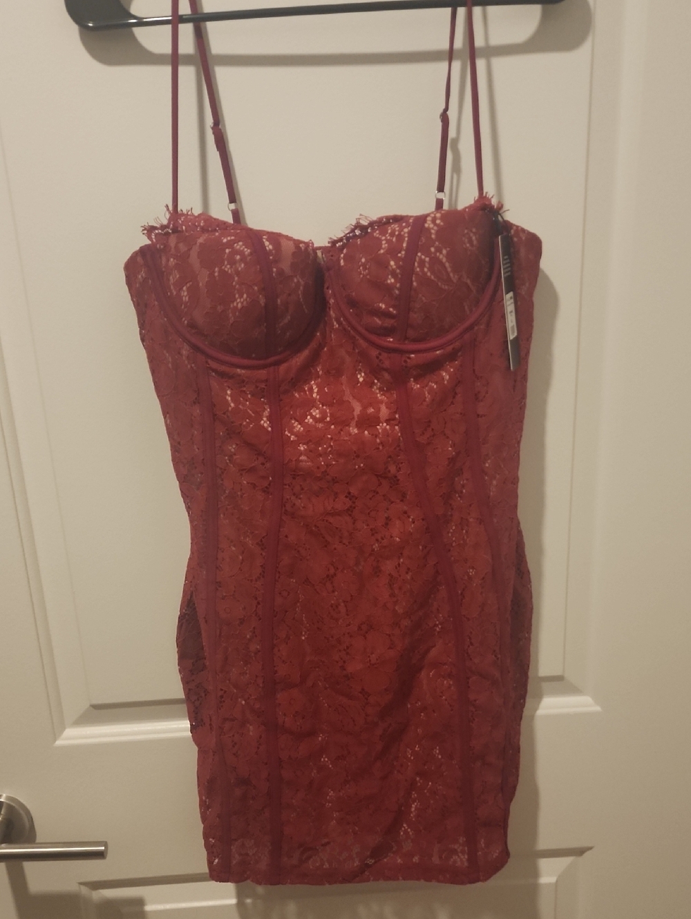 Fashion Nova Red Lace Midi Dress